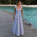 Women's Clothing Blue & White Striped Ruffled One Piece Swimsuit Sexy Vacation Suit Fits True To Size_ecoleips.com