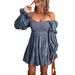 2025 European And American Autumn New Solid Color Waist-Cinching Pleated A-Line Sexy Off-Shoulder Dress_ecoleips.com