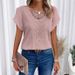 2026 Spring/Summer New Lace Splicing Hollow Carving Round Neck Short Sleeve T-shirt For Women_ecoleips.com