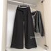 Dark Gray Low Waisted Straight Leg Casual Pants Women's Korean Style Woolen Button Loose Slimming Floor Length Wide Leg Spring 2026_ecoleips.com