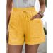 Suitable For All Seasons 2025 Summer Women's New Loose Linen Casual Shorts With Pockets Solid Color Plus Size High Waist Wide_ecoleips.com