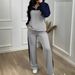Women's Color Block Top And High Waisted Straight Leg Pants Set European American Style Trendy Two Piece Autumn Outfit_ecoleips.com