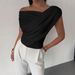 2025 European And American Solid Color Sleeveless T Shirt Women's Simple Style Oblique Shoulder Slimming Sleeveless Short Top_ecoleips.com