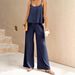 Women's Elegant Two Piece Set Solid Color Round Neck Camisole Wide Leg Pants Bestseller_ecoleips.com