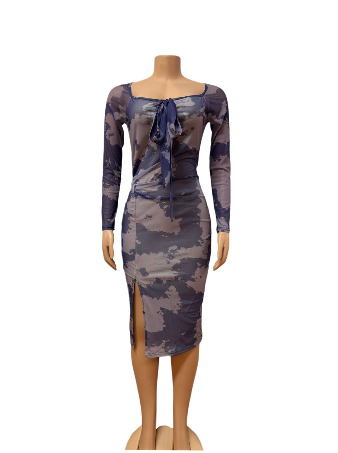 Elegant Chiffon Maxi Dress With Floral Print & Thigh High Slit | Sexy Long Sleeve Bodycon Dress For Party & Date Night_ecoleips.com