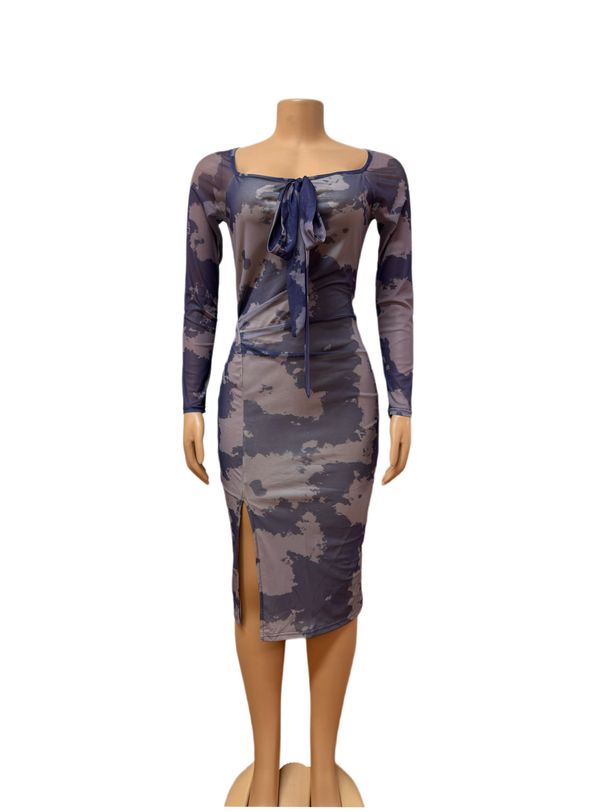 Elegant Chiffon Maxi Dress With Floral Print & Thigh High Slit | Sexy Long Sleeve Bodycon Dress For Party & Date Night_ecoleips.com