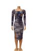 Elegant Chiffon Maxi Dress With Floral Print & Thigh High Slit | Sexy Long Sleeve Bodycon Dress For Party & Date Night_ecoleips.com