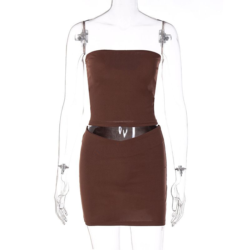 2025 New Summer Fashion Casual Off-Shoulder Slim Fit Short Skirt Set For Women_ecoleips.com