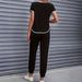 Women's Color Block Trim Casual Suit American Style Spring Summer Autumn New Simple Loose Fit Short Sleeved Set_ecoleips.com