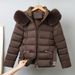 Women's Faux Fur Trim Hooded Short Puffer Jacket - Winter Warm Polyester Coat With Waist Snug Fit, Multiple Colors_ecoleips.com