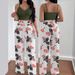 Women's Thin Strapped Elastic Vest Top Wide Leg Drawstring Trousers Set_ecoleips.com