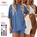 Modal Cotton Blend Short Sleeve T-Shirt & Shorts Set For Women, Relaxed Fit Casual Lounge Wear, Soft Breathable Summer Outfit In 10 Colors_ecoleips.com