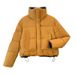 Women's Short Puffer Jacket Winter Coat With Plaid Patchwork Design, Thickened Loose Fit Hooded Parka For Cold Weather_ecoleips.com