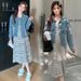 Autumn New Korean Fashion Striped Knitted Vest + Denim Jacket Maternity Dress_ecoleips.com