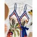 Tropical V Neck Suspender Dress European American Style Summer Vacation Fashionable Color Block Trim a Line Mini Skirt Polyester_ecoleips.com