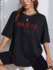 Women's Casual Black T-Shirt round Neck Short Sleeve Letter Print Loose Fit Summer Sports Top European American Style_ecoleips.com