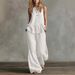 Women's 2 Piece Set Solid Color Round Neck Sleeveless Casual Loose Top High Waisted Wide Leg Pants_ecoleips.com
