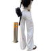 Women's High-Waisted Wide Leg Jeans White Loose Fit Slim Straight Leg Drape Detail Early Autumn Style for Petite Figures_ecoleips.com
