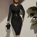 Ribbed Bodycon Dress – Sexy Long Sleeve Slim Fit Midi Dress For Work, Date & Night Out (Black, S-XXL)_ecoleips.com