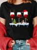 European And American Cross-border Foreign Trade Women's Clothing Christmas Wine Glass Print Round Neck Short-sleeve_ecoleips.com