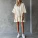 Women's Clothing Summer Ruffled V Neck Solid Color Loose Short Skirt American Style New_ecoleips.com