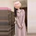 Women's European Style French Pink Hooded Dress Long Sleeved Gentle Style Sweatshirt Dress for Early Autumn/Winter 2024 New Arrival_ecoleips.com