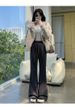 Gray Micro-pull Sweatpants Women's 2025 New Autumn Small Drape And Thin Horseshoe Flared Pants American Sweatpants_ecoleips.com