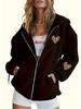 Women's Long Sleeved Zip Up Sweatshirt Cardigan Heart Print 5046 Design Comfortable Casual Hoodie_ecoleips.com