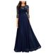 Women's Patchwork Chiffon Dress European Station round Neck Lace Long Evening Gown_ecoleips.com