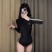 Long Sleeve Swimsuit Women Full Body Wetsuit Front Zip One Piece Bathing Suit With Built In Bra For Wakeboarding Diving Vacation_ecoleips.com