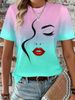 Women's T-Shirt Abstract Face Line Art Graphic Print Tops Casual O-Neck Short Sleeve Tee Summer Outdoor Fashion Female Clothing_ecoleips.com