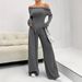Women's Clothing Autumn And Winter Fashion Casual Suits Knitted One Shoulder Collar Plus Wide Leg Trousers Two Piece Suits_ecoleips.com