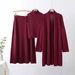 Women's 3D Knit Pullover Top & Wide Leg Pants Set - Elegant Office Casual Outfit With Embroidery Detail, Polyester Comfort Fit_ecoleips.com