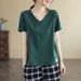 The Korean-Style Loose Top Is A Trendy Summer Short-Sleeved Garment With A V-Neck Design, Featuring Stylish Labels And P_ecoleips.com
