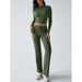 Indie Fashion Sports Yoga Long Sleeve T-Shirt Solid Color Trouser Set Slim Fit_ecoleips.com