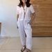 Women's Clothing Summer New Women's Casual Loose Solid Color Short Sleeved Cotton And Linen Pants Set_ecoleips.com