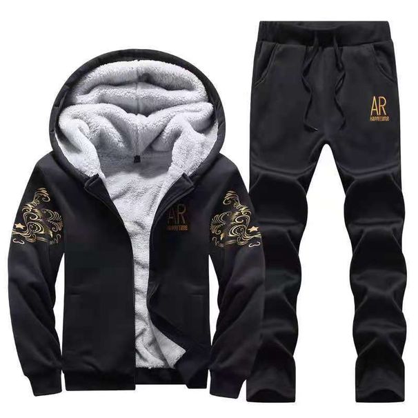Men's Fleece-Lined Winter Tracksuit Set - Soft Sheep Velvet Fabric, Casual & Stylish Two-Piece Outfit For Plus Size (US XS-XXL, Grey/Black/Blue)_ecoleips.com