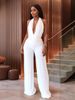 Women's Clothing Sexy Halterneck Deep V Top Temperamental And Fashionable Pure White Wide Leg Pants Two Piece Set_ecoleips.com