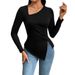 Voya Women's Fashionable And Elegant Slanted Neck T-shirt For Spring And Summer, Versatile Commuter Long Sleeved Top_ecoleips.com