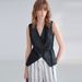 100% Linen V-Neck Vest For Women - Short Sleeveless Tank Top With Waist Tie, French Minimalist Style, Natural & Black_ecoleips.com