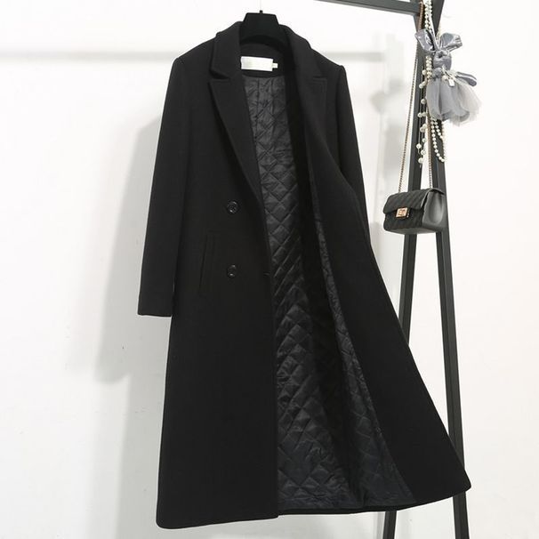 Women's Clothing Mid Length Quilted Black Wool Coat Slim Fit Thickened Women's Black Quilted Wool Coat Mid-Length Winter Warm Loose Fit Trench Coat_ecoleips.com