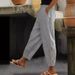 Suitable For All Seasons Spring And Autumn New Women's Cotton Linen Solid Color Fashion Casual Daily Side Pocket Hem Hollow Button Long Pants_ecoleips.com