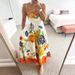 Women's Clothing Personalized Linen Positioning Flower Suspender Large Swing Dress_ecoleips.com