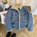 Retro Style Faux Shearling Denim Jacket - Winter Fleece-Lined Thick Denim Jackets & Coats Warm Coat For Women (Blue) Denim_ecoleips.com