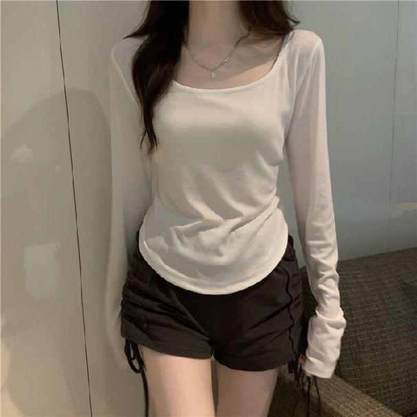 Long-sleeved T-shirt Women's Autumn And Winter New Irregular Slim-fit Student Casual Short Top Girl Bottoming Shirt_ecoleips.com