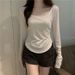 Women's Long Sleeved T-Shirt Trendy Ins Irregular Slim Fit Casual Short Top for Autumn Winter Student Bottoming Shirt_ecoleips.com
