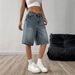 Women's Denim Shorts – Relaxed Fit Mid-Rise Washed Blue/Black Bermuda Shorts (XS-2XL) – Casual Comfort For Summer & Travel_ecoleips.com
