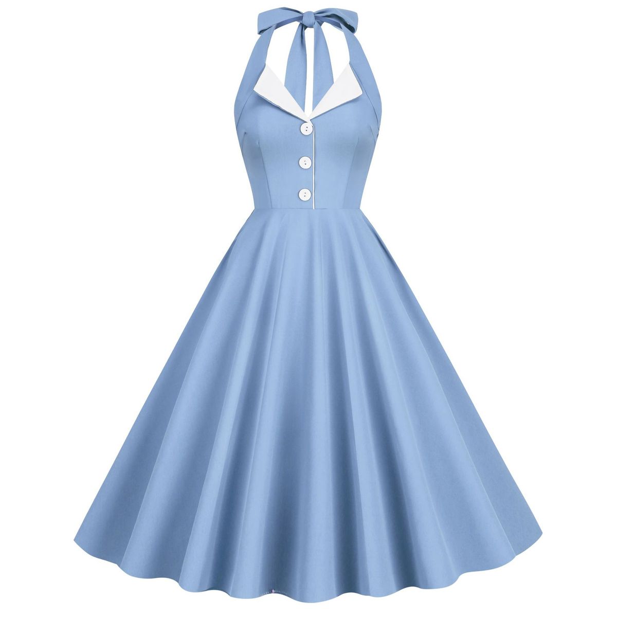 Retro Hepburn Style Contrast Color Lapel Backless Halter Neck Dress For Women Romantic Holiday Date Bridesmaid Dress_ecoleips.com