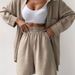 Women's Clothing Spring And Summer New Cotton Fashion Lapel Button Pocket Long Sleeved Shirt Loose Wide Leg Shorts Two Piece Suit_ecoleips.com