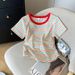 Women's Clothing Women's High-End Round Neck Striped Color-Block T-Shirt Short-Sleeved Summer Design For Formal & Casual For Women_ecoleips.com